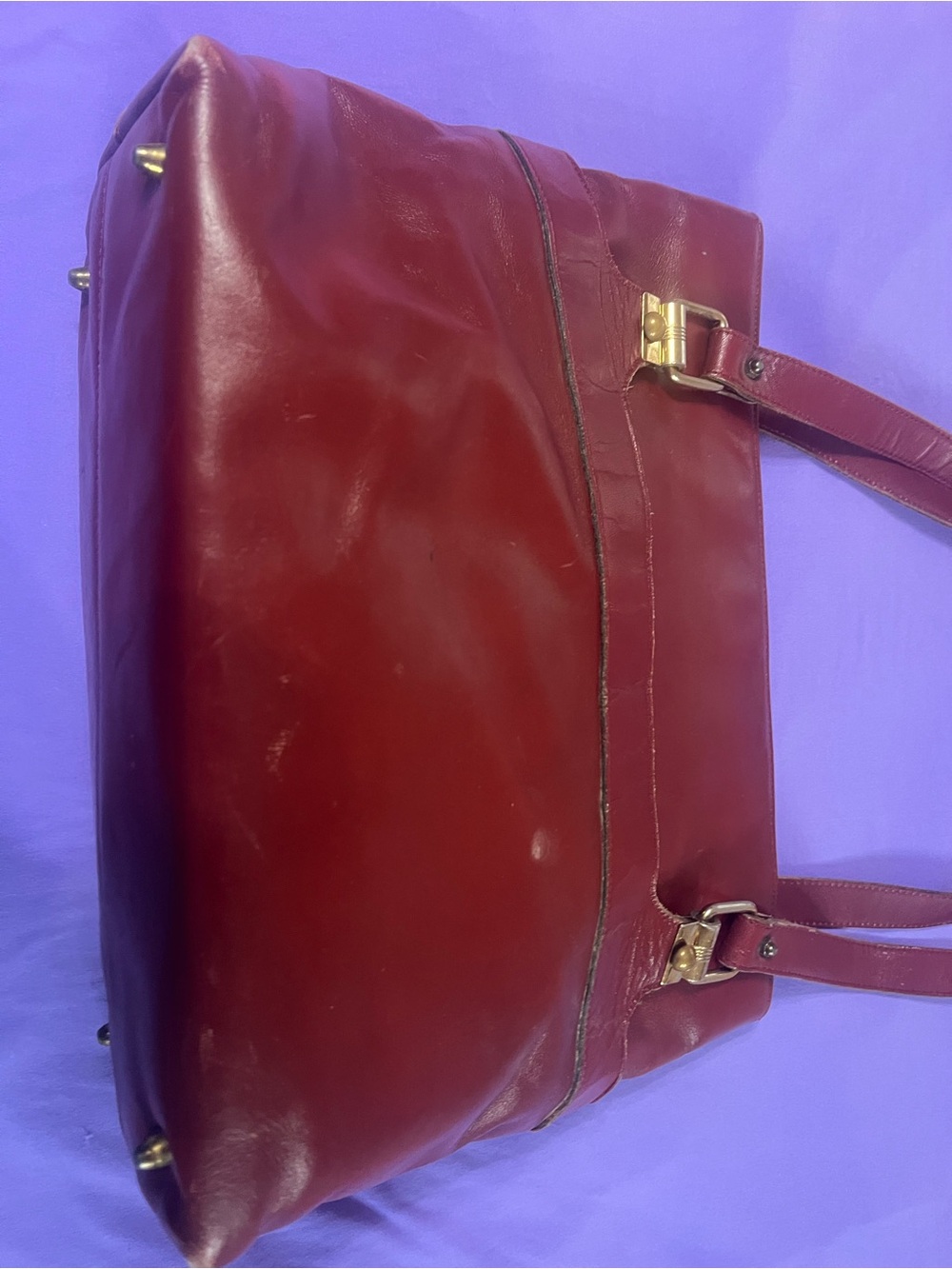 Etienne Aigner Burgundy Leather Shoulder Tote with Gold Hardware